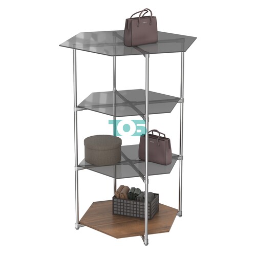 Торговый стенд ЗВЕЗДА с тремя тонированными стеклянными шестигранными полками №2