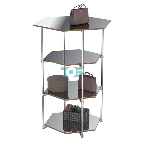 Торговый стенд ЗВЕЗДА с тремя шестигранными зеркальными полками №4