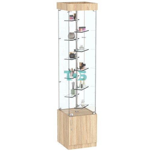 Квадратная стеклянная торговая витрина с маленькими прозрачными полочками Фрактал №2-2