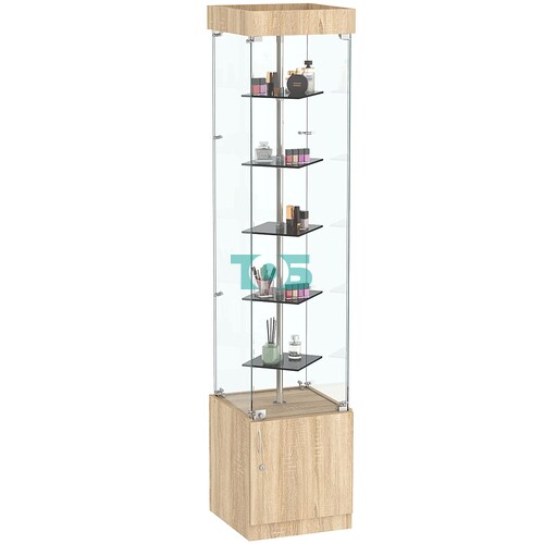 Квадратная стеклянная торговая витрина с маленькими тонированными полками Dark №2-2