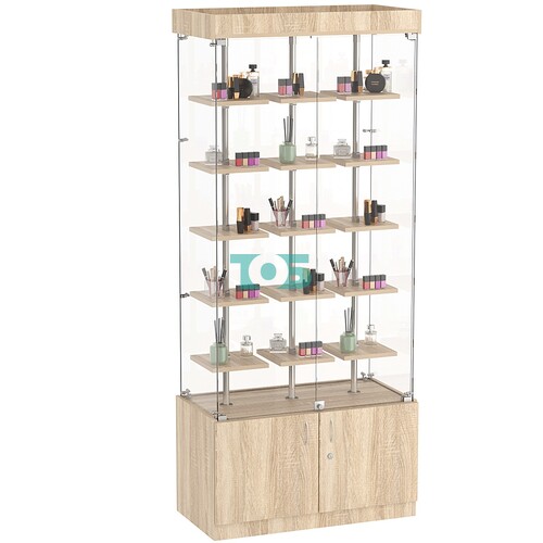 Стеклянная торговая витрина прямоугольная с маленькими полками ДСП серии Протон №1-1