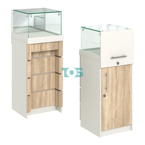 Торговый прилавок с утопленным фасадом и выдвижной зеркальной панелью №УФ-1-450