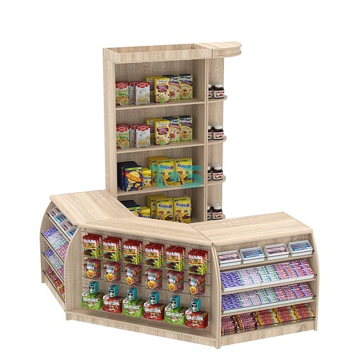 Комплект кассовой зоны с открытыми стеллажами малый №1