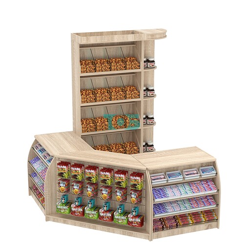 Комплект кассовой зоны со стеллажами под конфеты и орехи малый №1