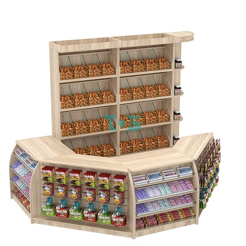 Комплект кассовой зоны со скосами и стеллажами под конфеты и орехи средний №2-1