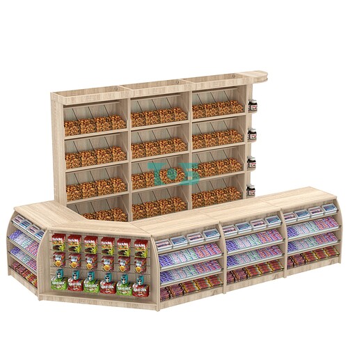 Комплект кассовой зоны со стеллажами под конфеты и орехи большой №3