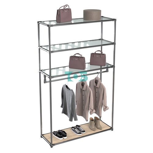 Хромированное вешало БАШНЯ №6-1 с полками стекло 6мм (прозрачное)