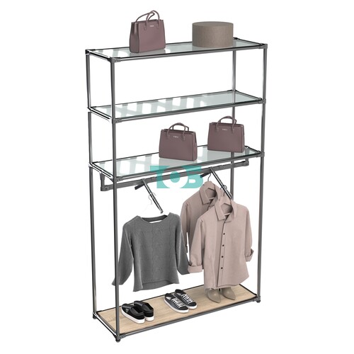 Хромированное вешало БАШНЯ №7-1 с полками Стекло 6мм (прозрачное)