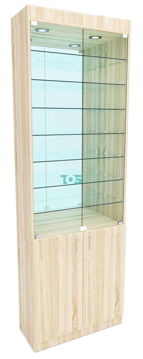 Стеклянная витрина №6-3 с каркасом из ДСП (задняя стенка - зеркало)