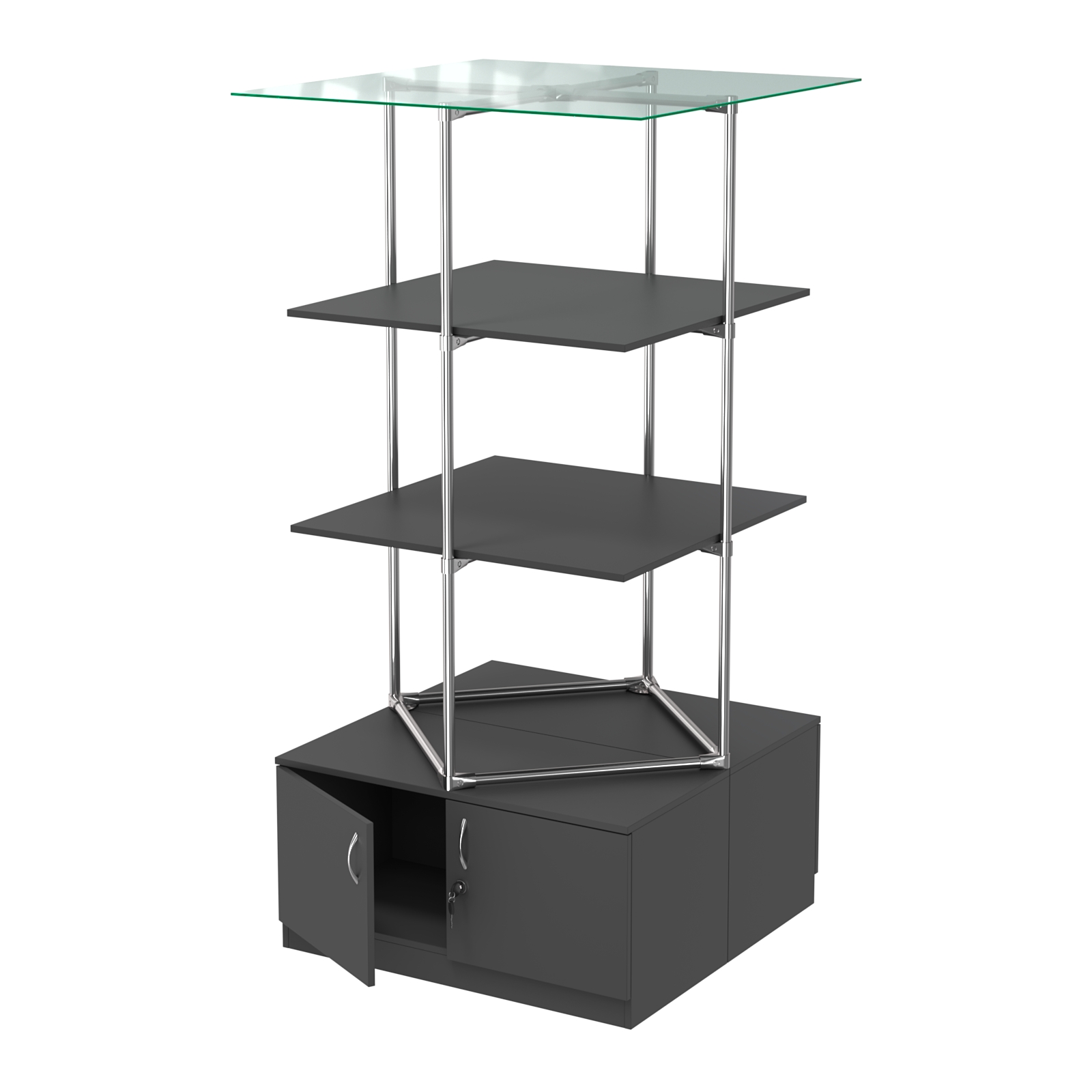 Торговые стенды Экспозиция с полками и тумбами №3 (с двумя полками ДСП 16мм) Черный