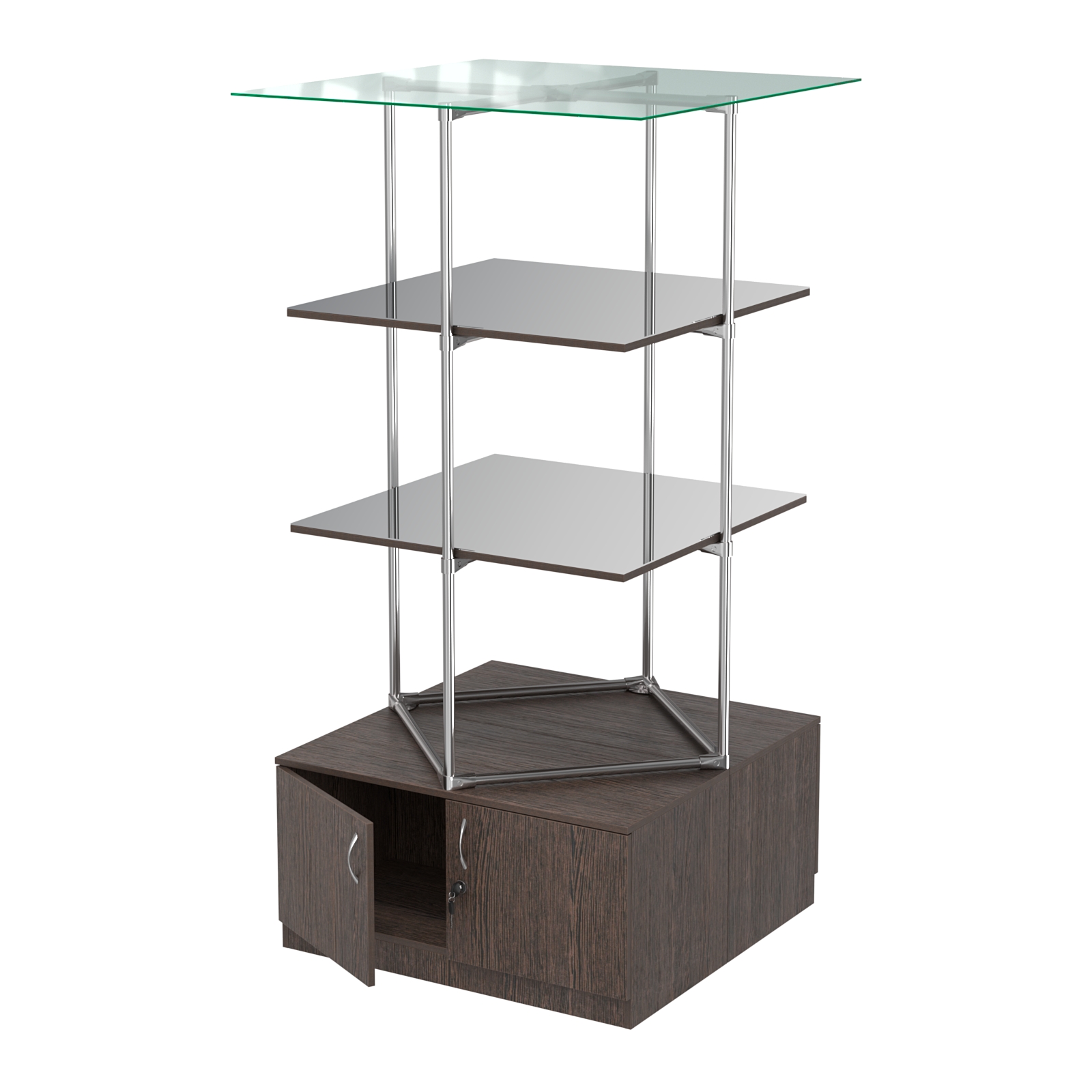 Торговые стенды Экспозиция с полками и тумбами №4 (с двумя зеркальными полками) Дуб Венге