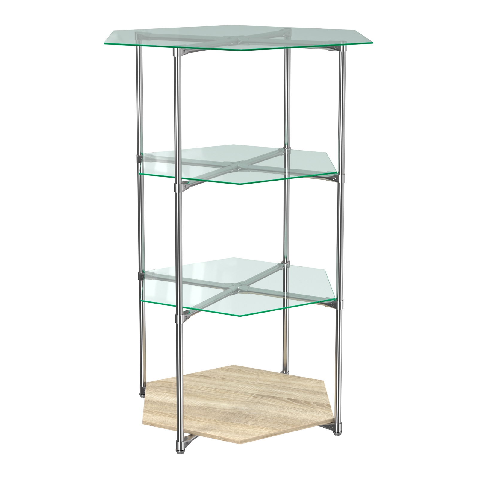 Торговый стенд ЗВЕЗДА с тремя стеклянными шестигранными полками №1 Дуб Сонома