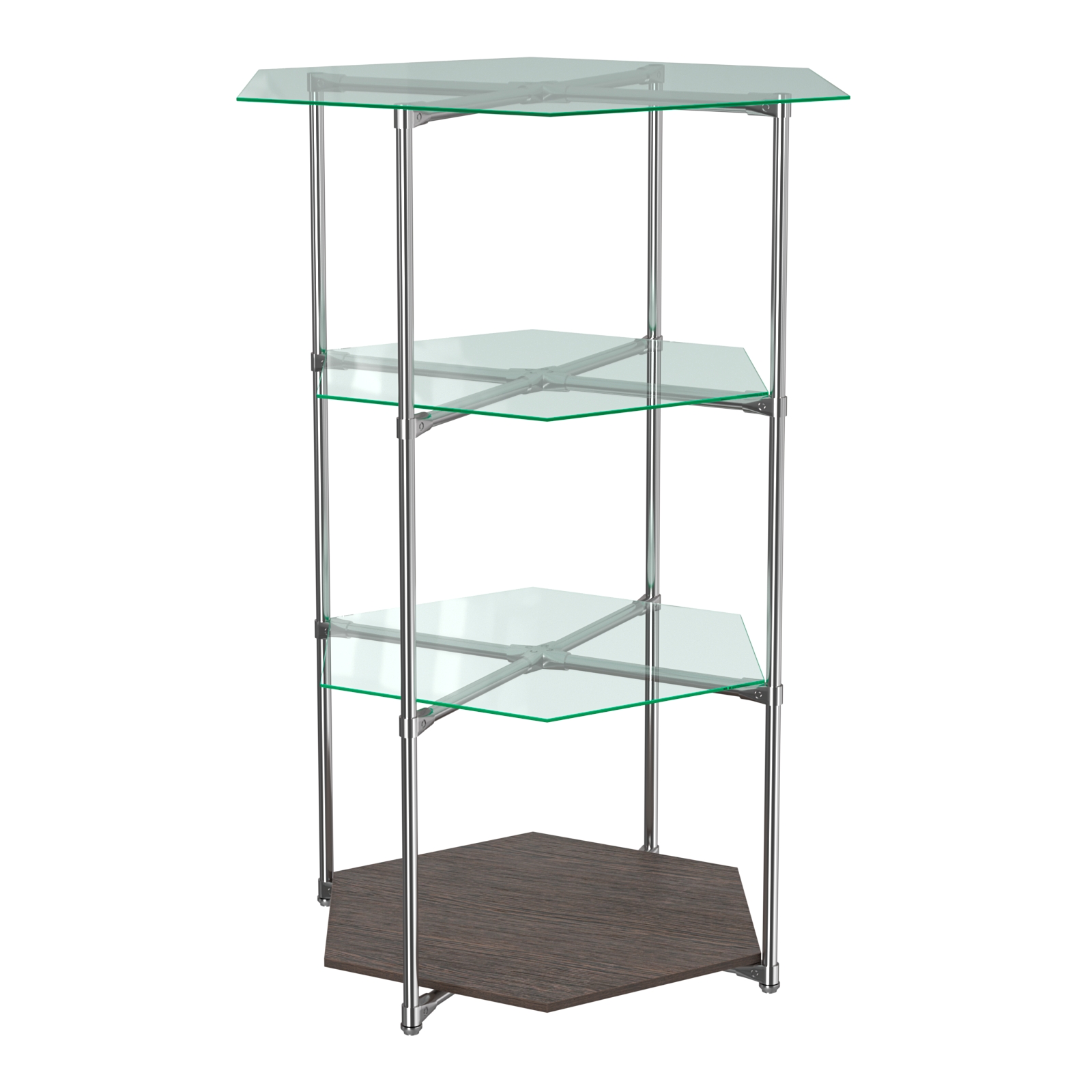 Торговый стенд ЗВЕЗДА с тремя стеклянными шестигранными полками №1 Дуб Венге