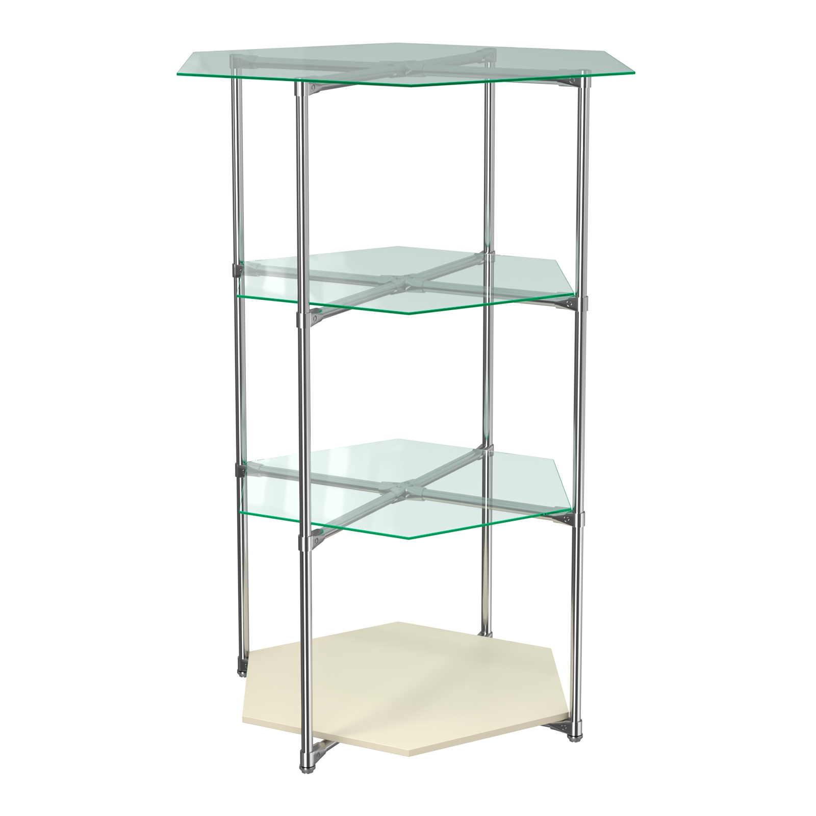 Торговый стенд ЗВЕЗДА с тремя стеклянными шестигранными полками №1 Крем Вайс