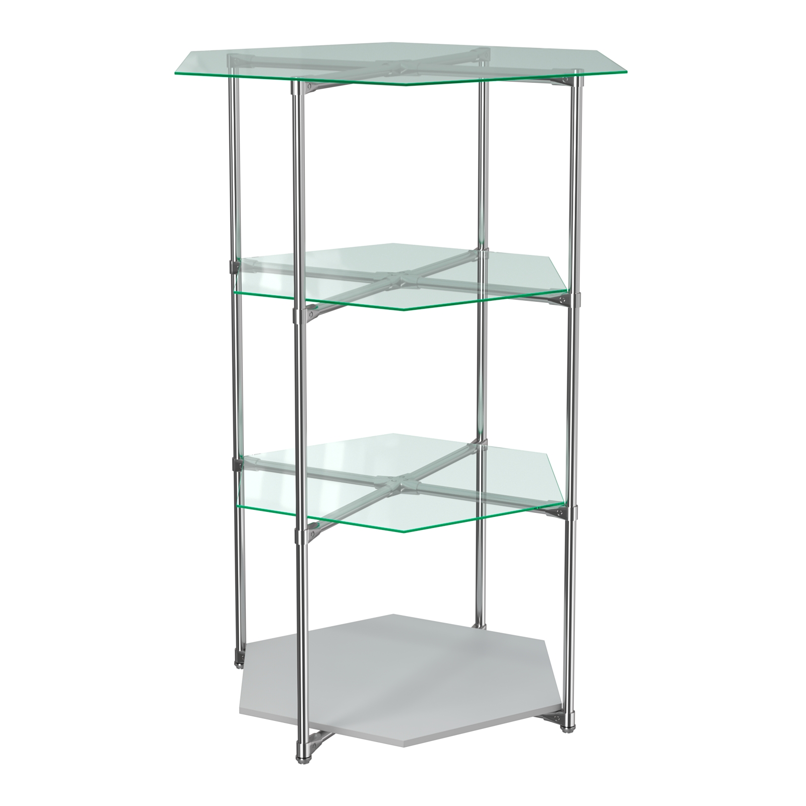 Торговый стенд ЗВЕЗДА с тремя стеклянными шестигранными полками №1 Серый