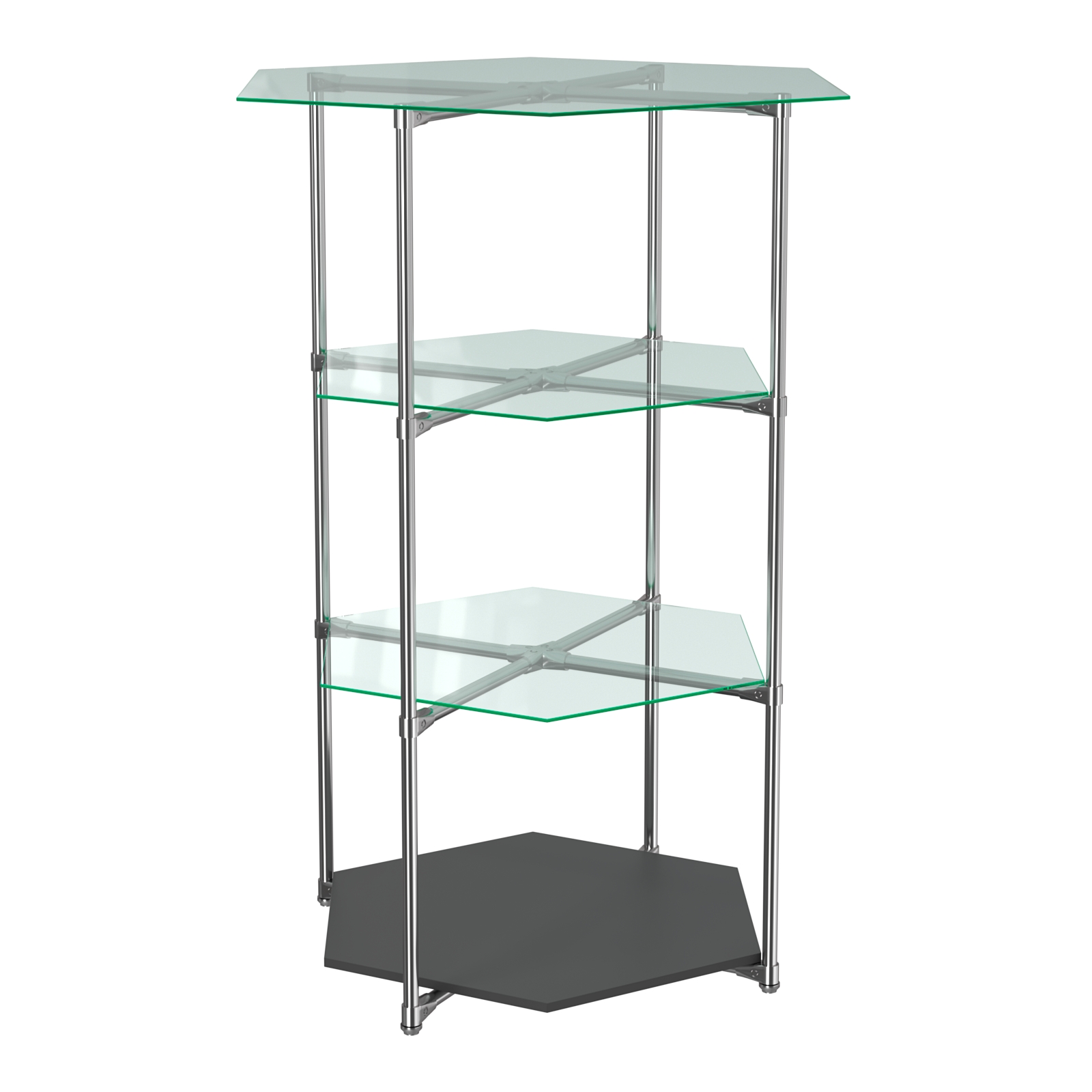 Торговый стенд ЗВЕЗДА с тремя стеклянными шестигранными полками №1 Черный