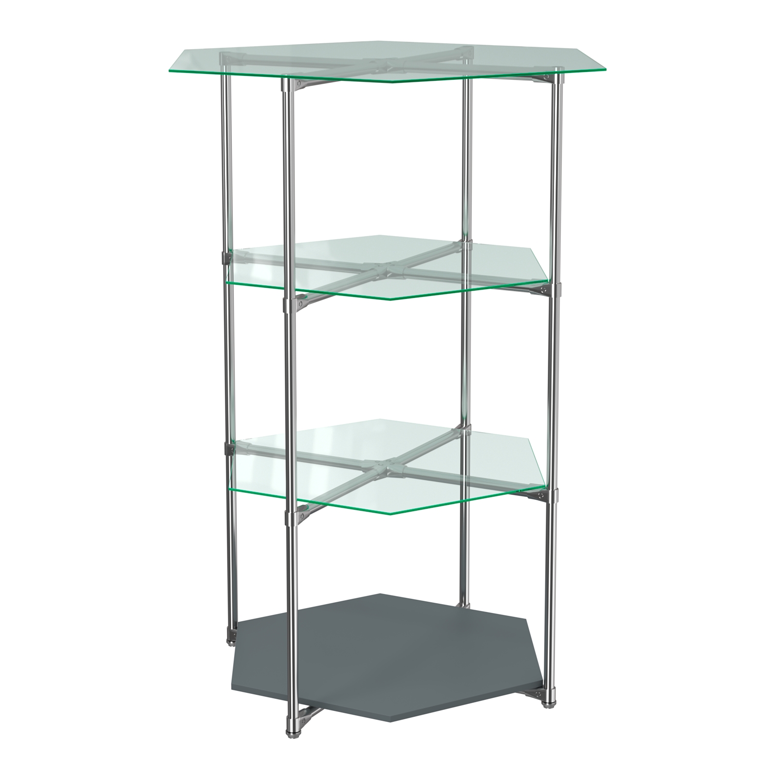 Торговый стенд ЗВЕЗДА с тремя стеклянными шестигранными полками №1 Темно-Серый