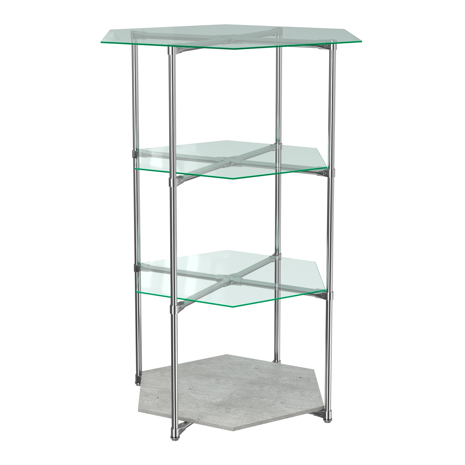 Торговый стенд ЗВЕЗДА с тремя стеклянными шестигранными полками №1 Метрополитан Грей