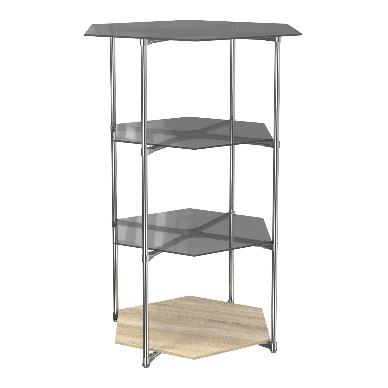 Торговый стенд ЗВЕЗДА с тремя тонированными стеклянными шестигранными полками №2 Дуб Сонома