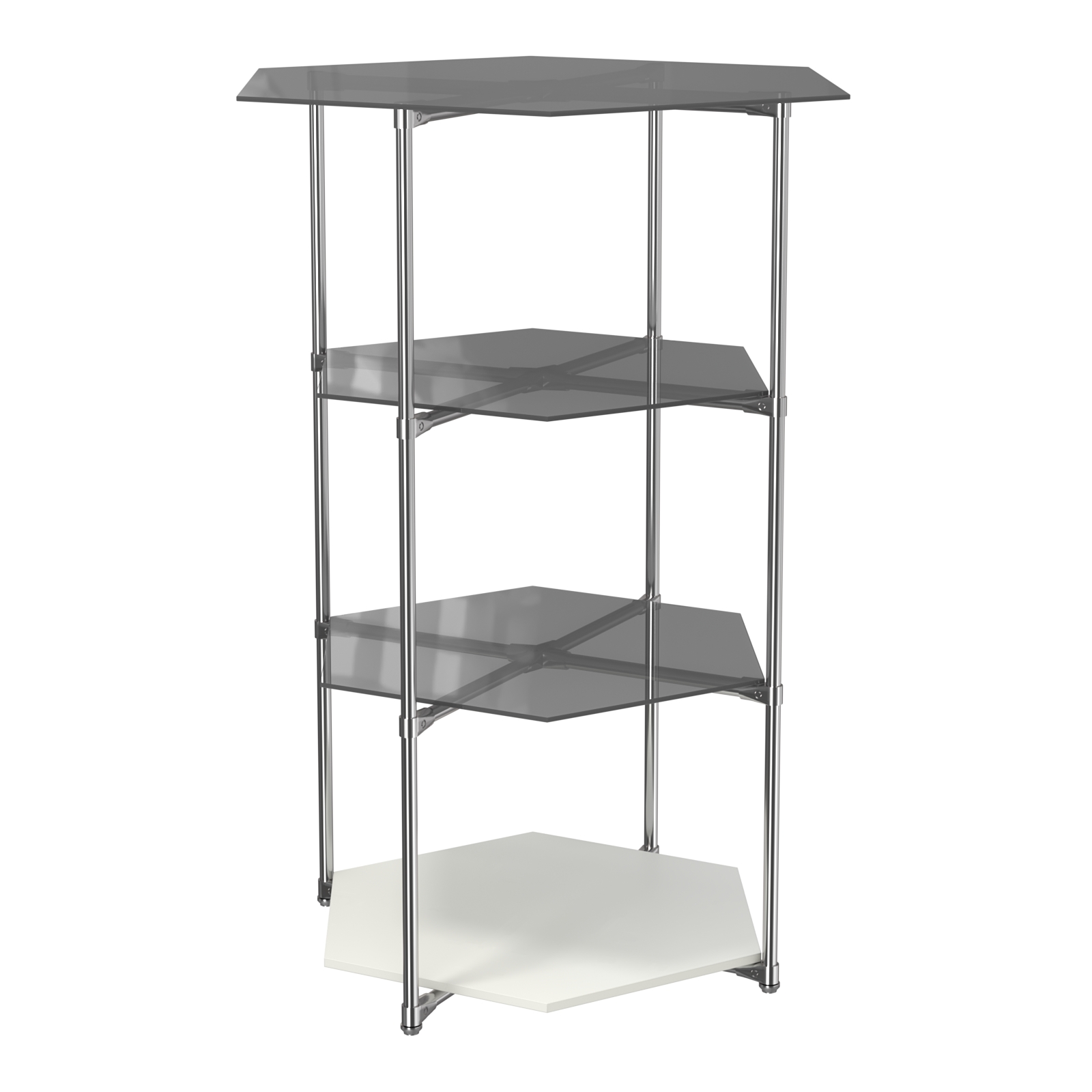 Торговый стенд ЗВЕЗДА с тремя тонированными стеклянными шестигранными полками №2 Белый