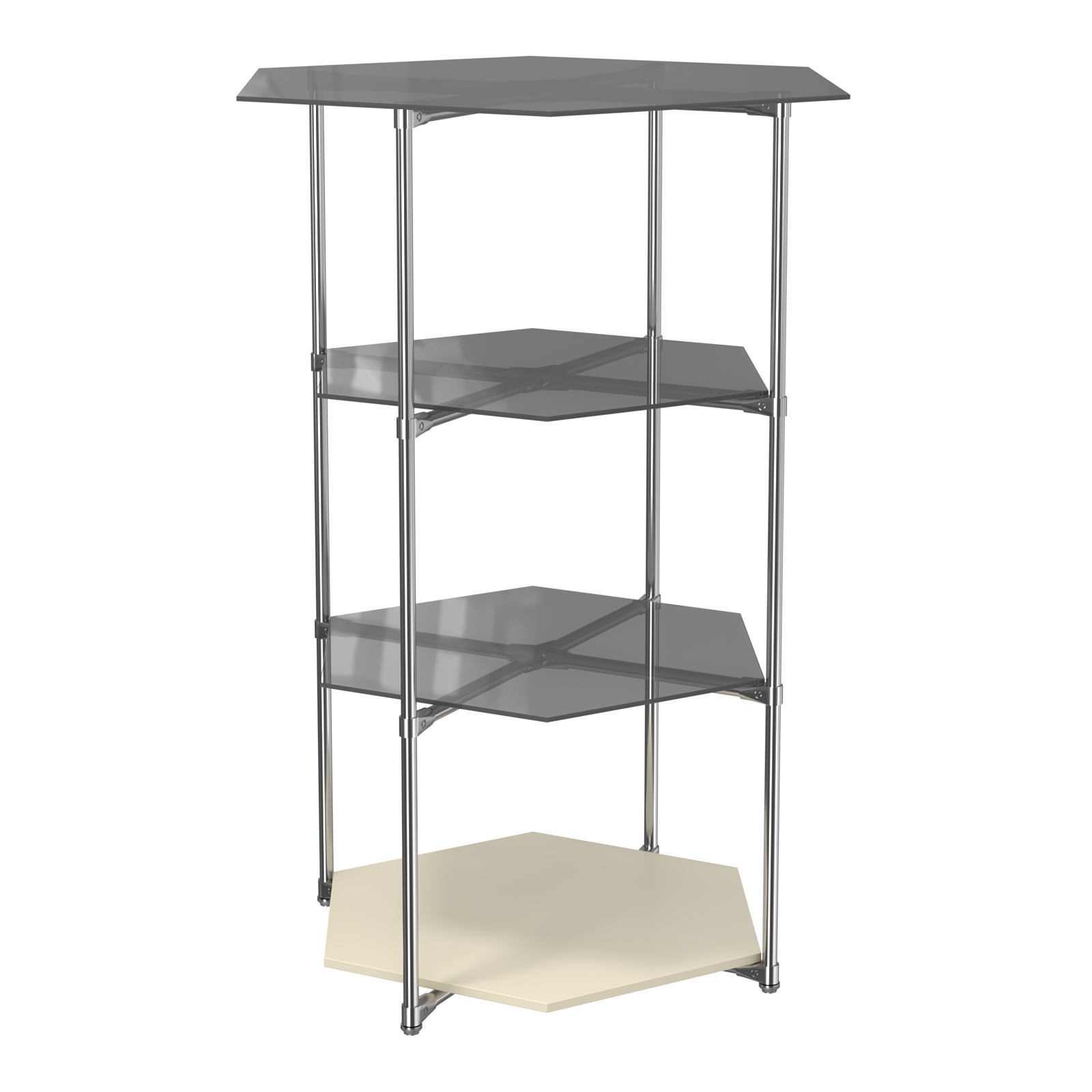 Торговый стенд ЗВЕЗДА с тремя тонированными стеклянными шестигранными полками №2 Крем Вайс