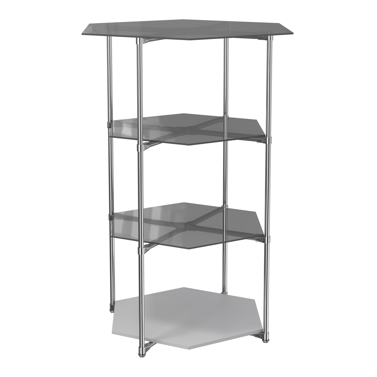 Торговый стенд ЗВЕЗДА с тремя тонированными стеклянными шестигранными полками №2 Серый