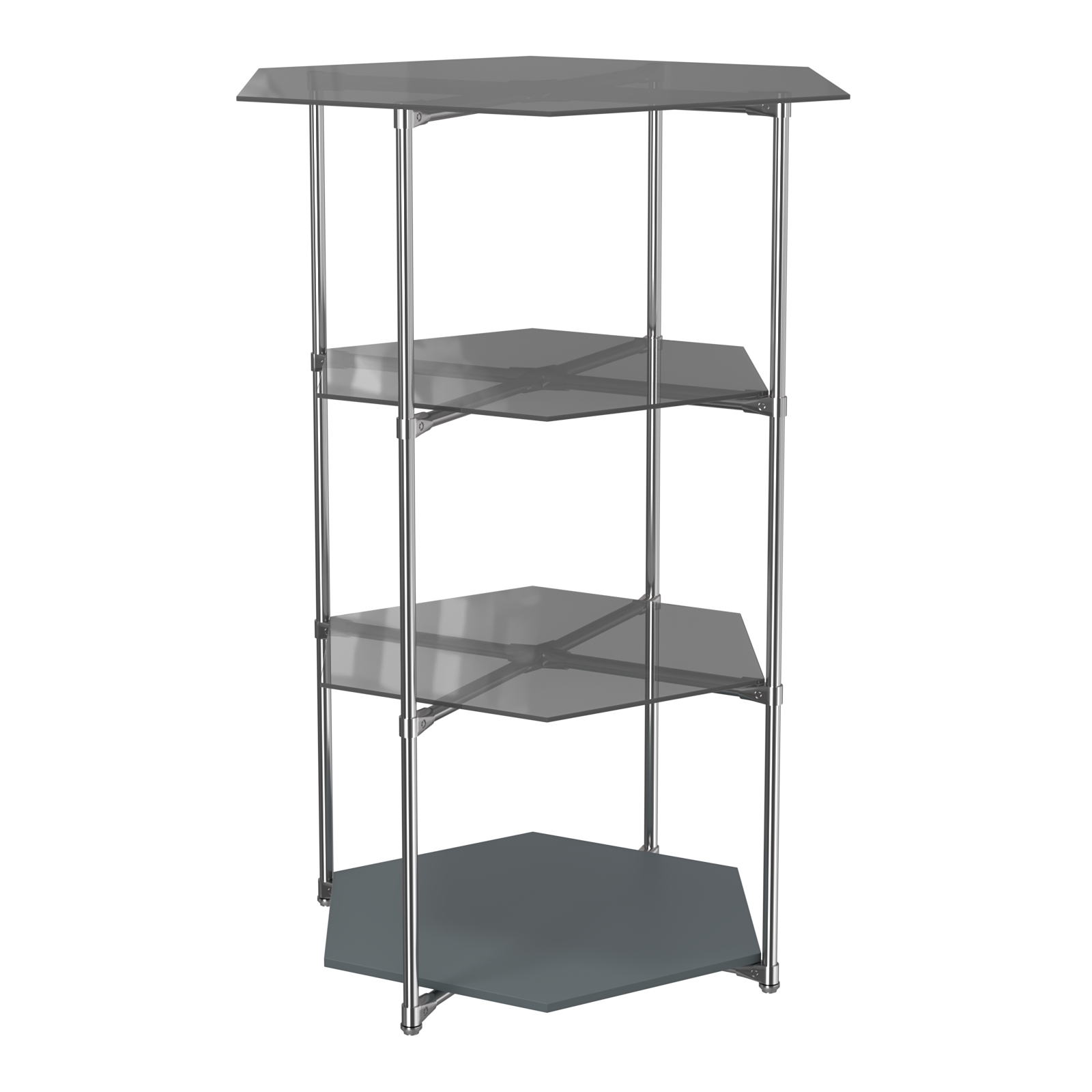 Торговый стенд ЗВЕЗДА с тремя тонированными стеклянными шестигранными полками №2 Темно-Серый