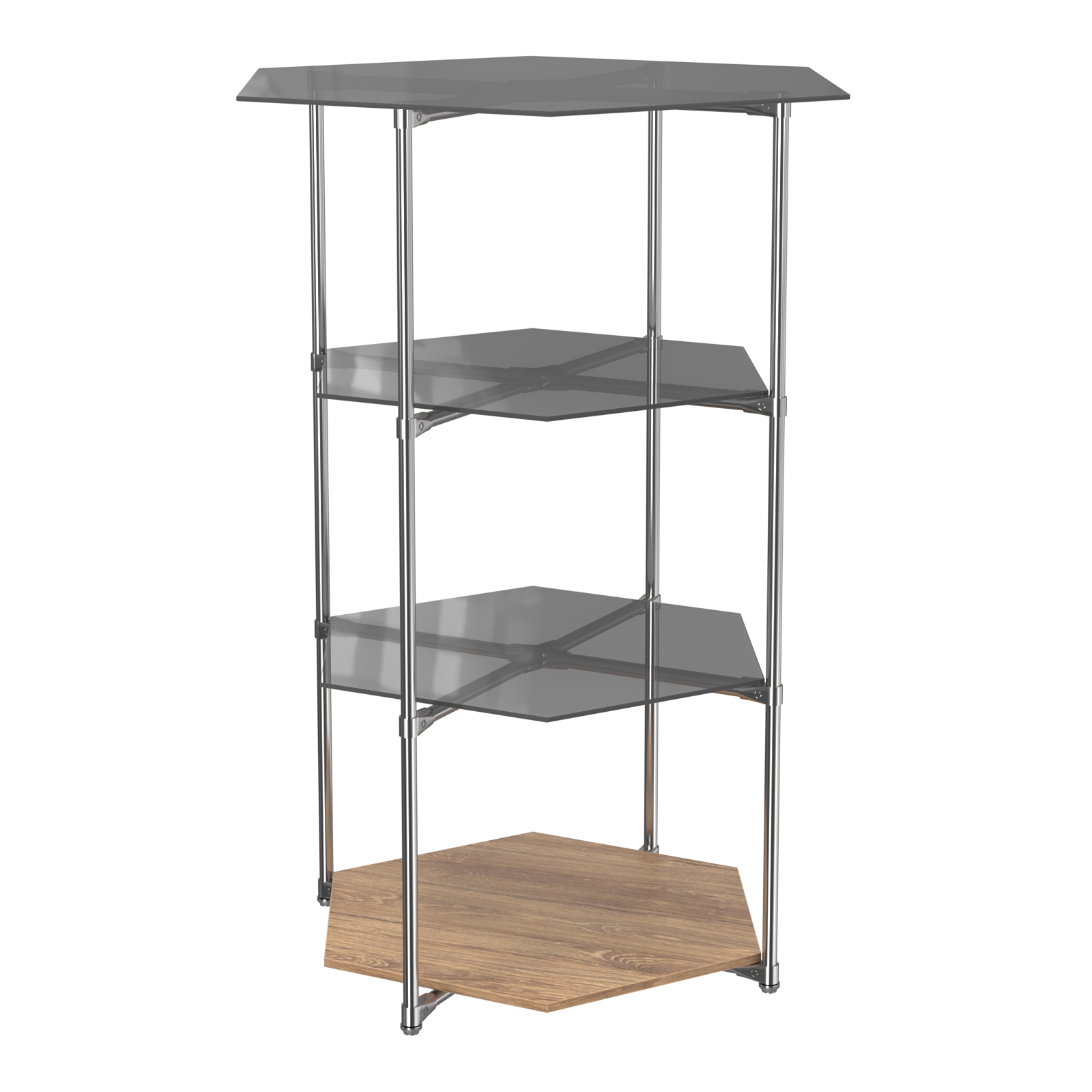 Торговый стенд ЗВЕЗДА с тремя тонированными стеклянными шестигранными полками №2 Дуб Канзас коричневый