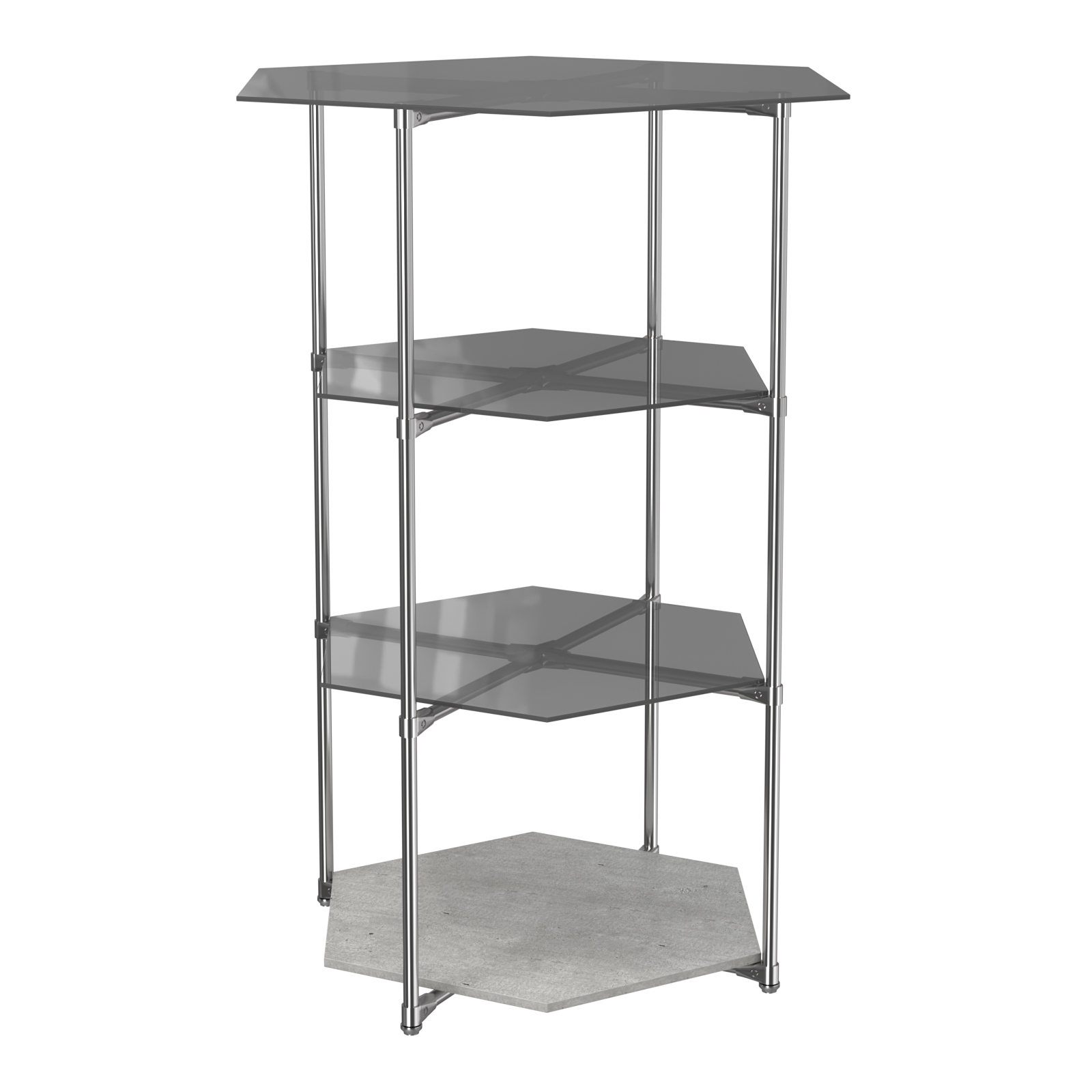 Торговый стенд ЗВЕЗДА с тремя тонированными стеклянными шестигранными полками №2 Метрополитан Грей