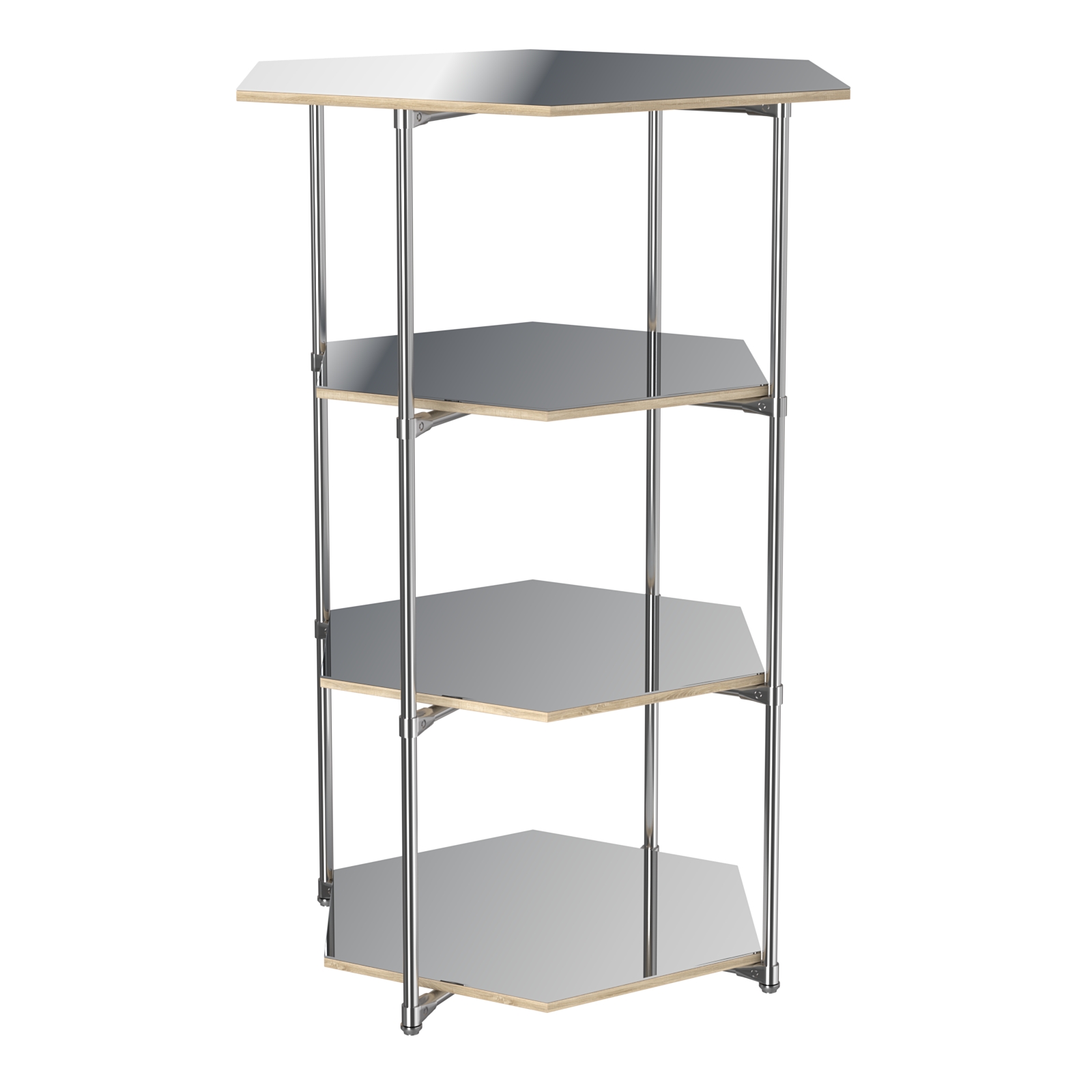 Торговый стенд ЗВЕЗДА с тремя шестигранными зеркальными полками №4 Дуб Сонома