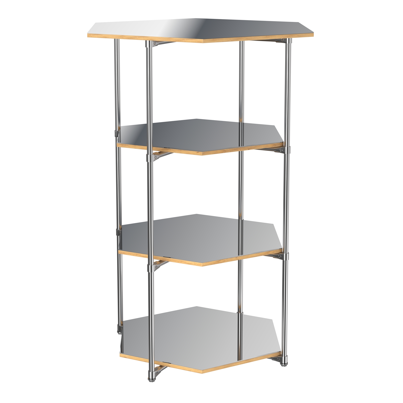 Торговый стенд ЗВЕЗДА с тремя шестигранными зеркальными полками №4 Дуб Золотистый