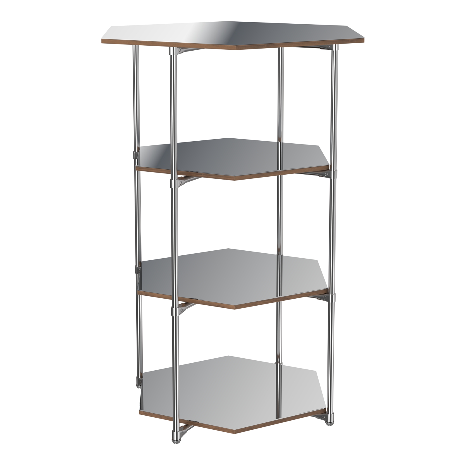 Торговый стенд ЗВЕЗДА с тремя шестигранными зеркальными полками №4 Орех