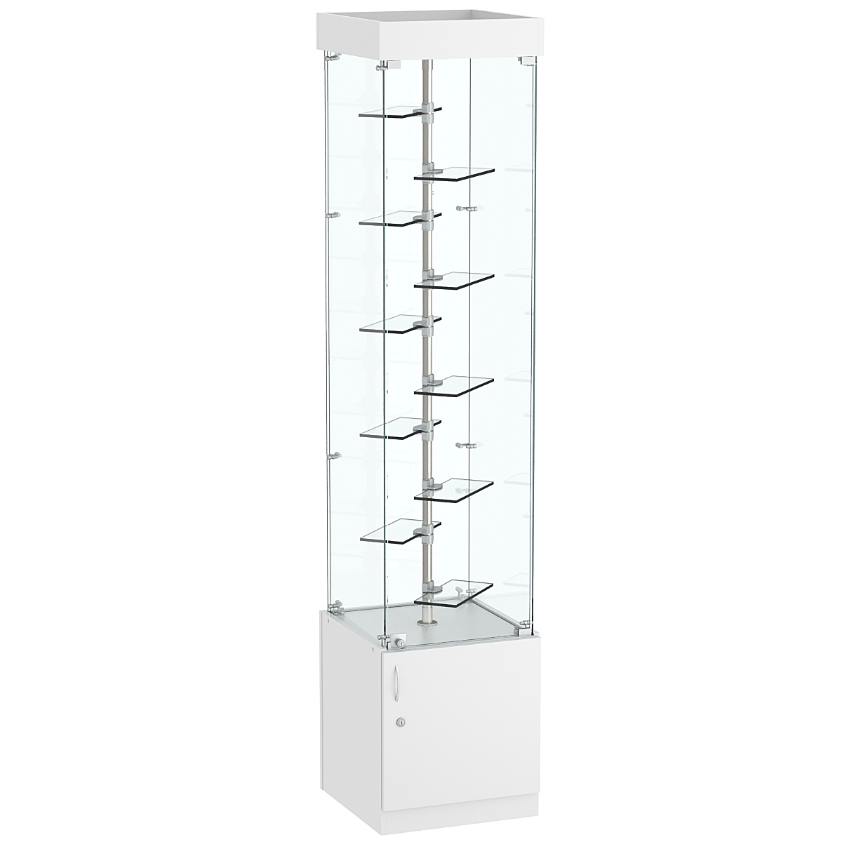 Квадратная стеклянная торговая витрина с маленькими прозрачными полочками Фрактал №2-2 Cерый