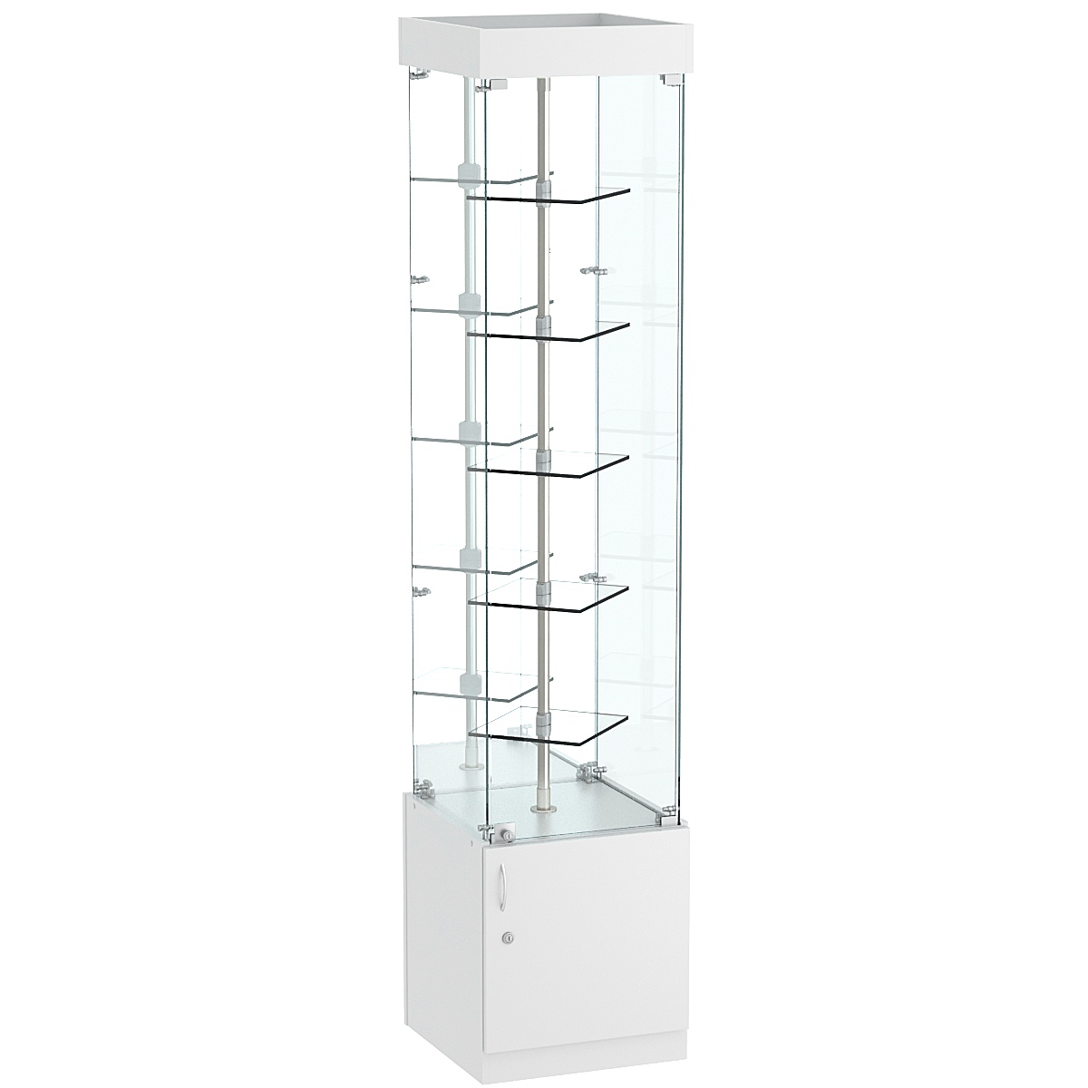 Стеклянная торговая витрина малая с зеркальной стенкой и двойными полками из прозрачного стекла Фрактал №4-1 Cерый