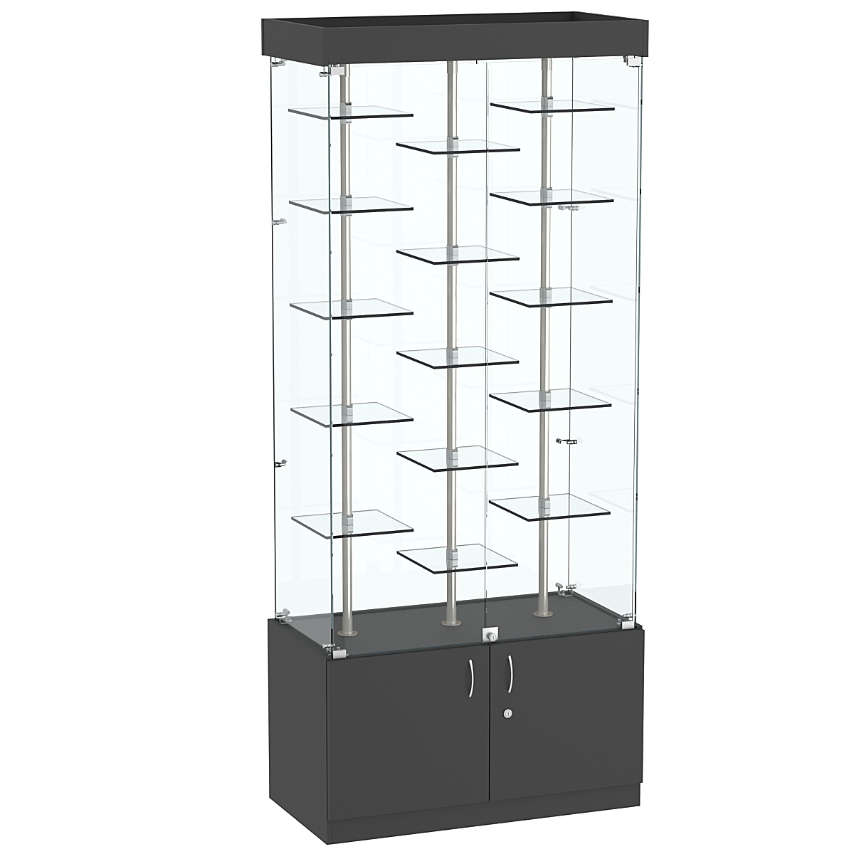 Стеклянная торговая витрина с двойными регулируемыми по высоте полочками Фрактал №1-2 Черный