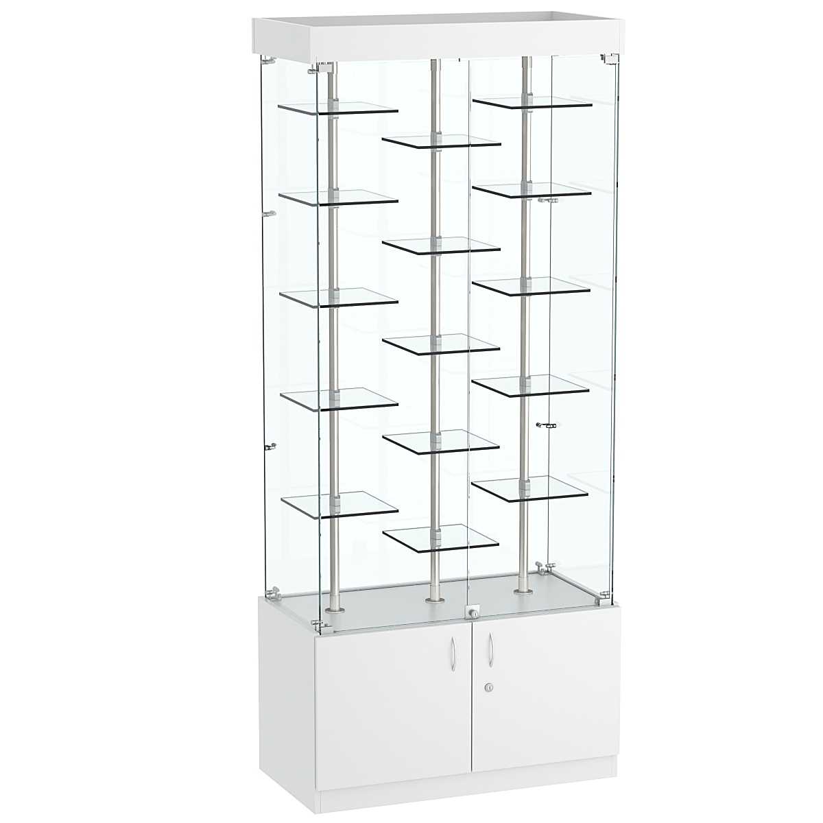 Стеклянная торговая витрина с двойными регулируемыми по высоте полочками Фрактал №1-2 Cерый