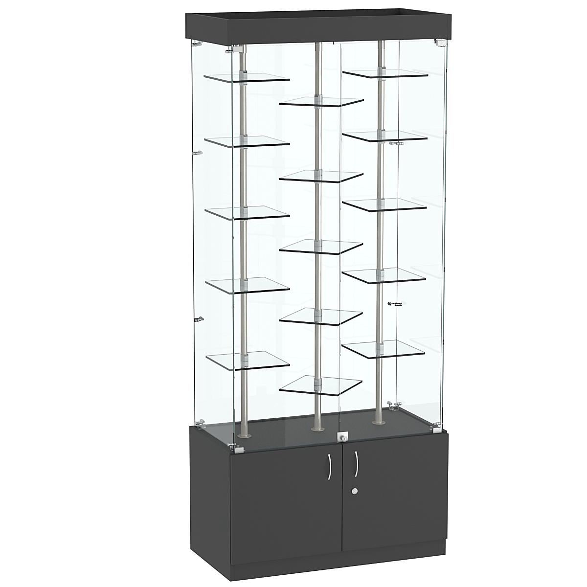 Стеклянная торговая витрина с прозрачными стенками и миниатюрными демонстраци- онными полочками Фрактал №1-3 Черный