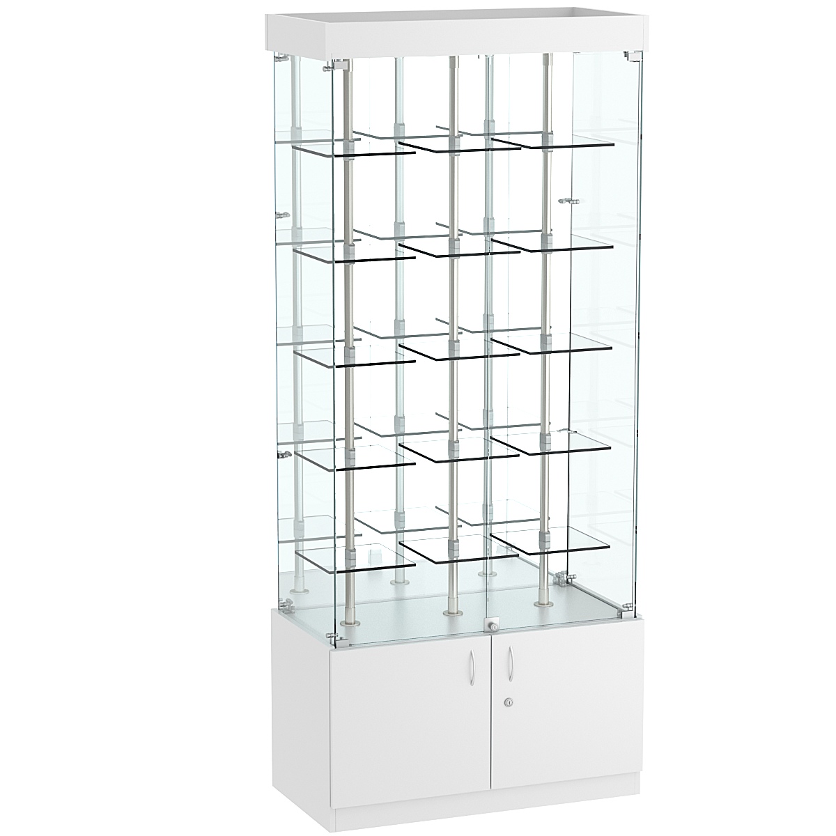 Стеклянная торговая витрина зеркальная с маленькими прозрачными полками Фрактал №3-1 Cерый