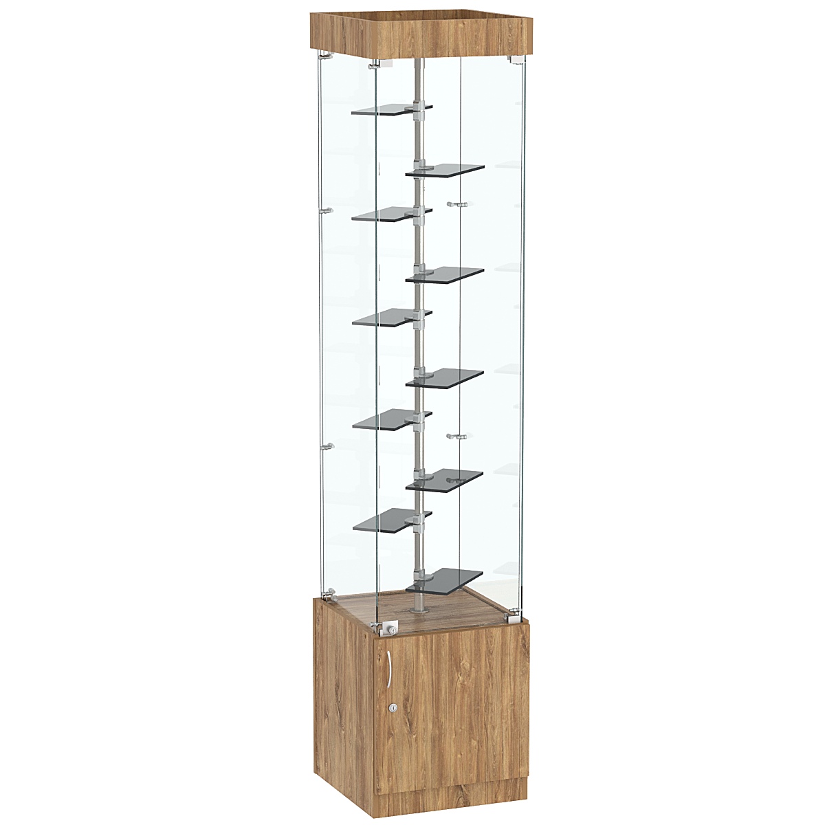 Стеклянная торговая витрина с пятью сдвоенными полками из тонированного стекла Dark №2-1 Дуб канзас коричневый Н1113 ST10