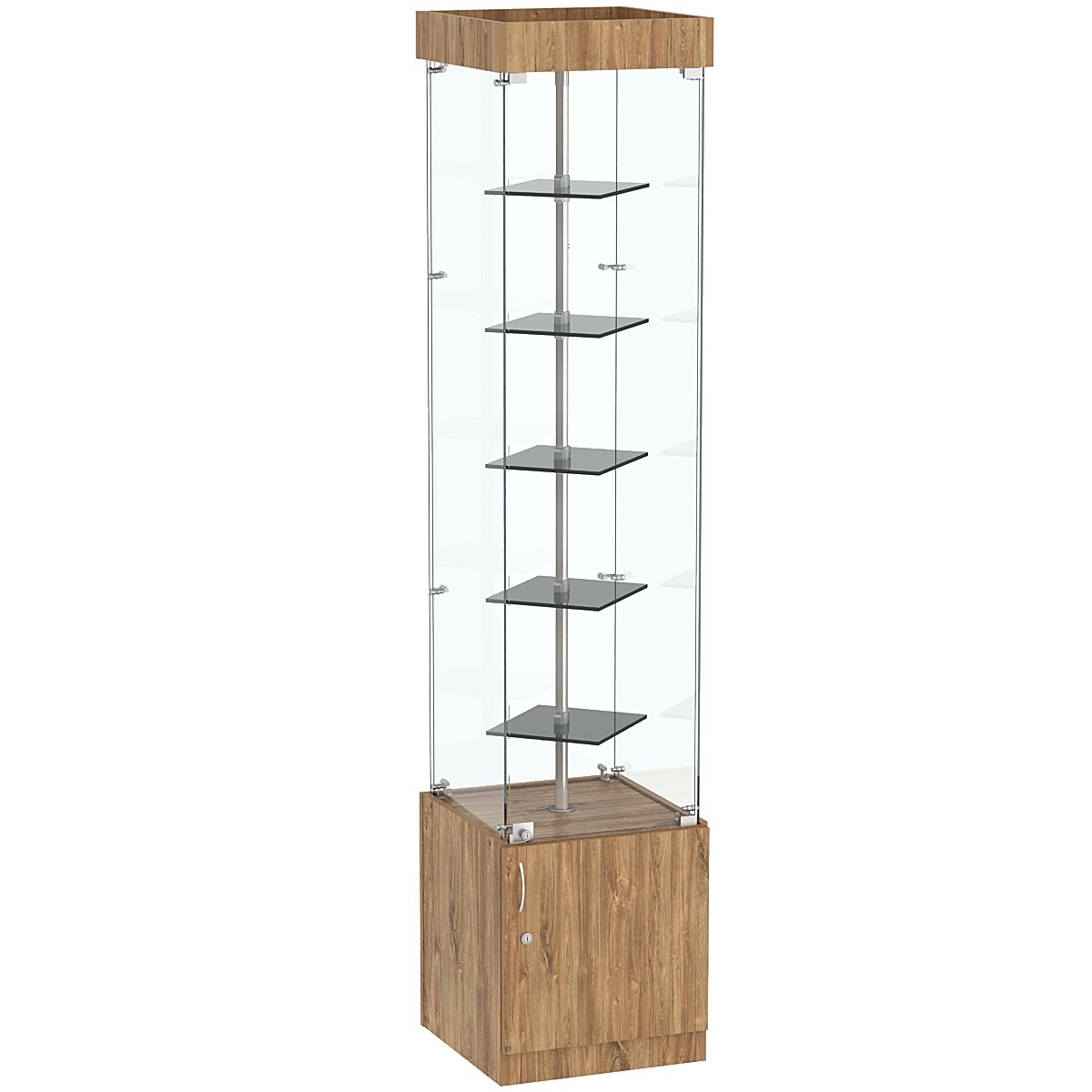 Квадратная стеклянная торговая витрина с маленькими тонированными полками Dark №2-2 Дуб канзас коричневый Н1113 ST10