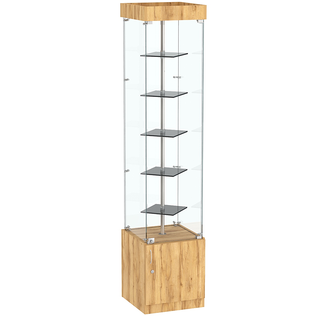 Квадратная стеклянная торговая витрина с маленькими тонированными полками Dark №2-2 Дуб Золотистый