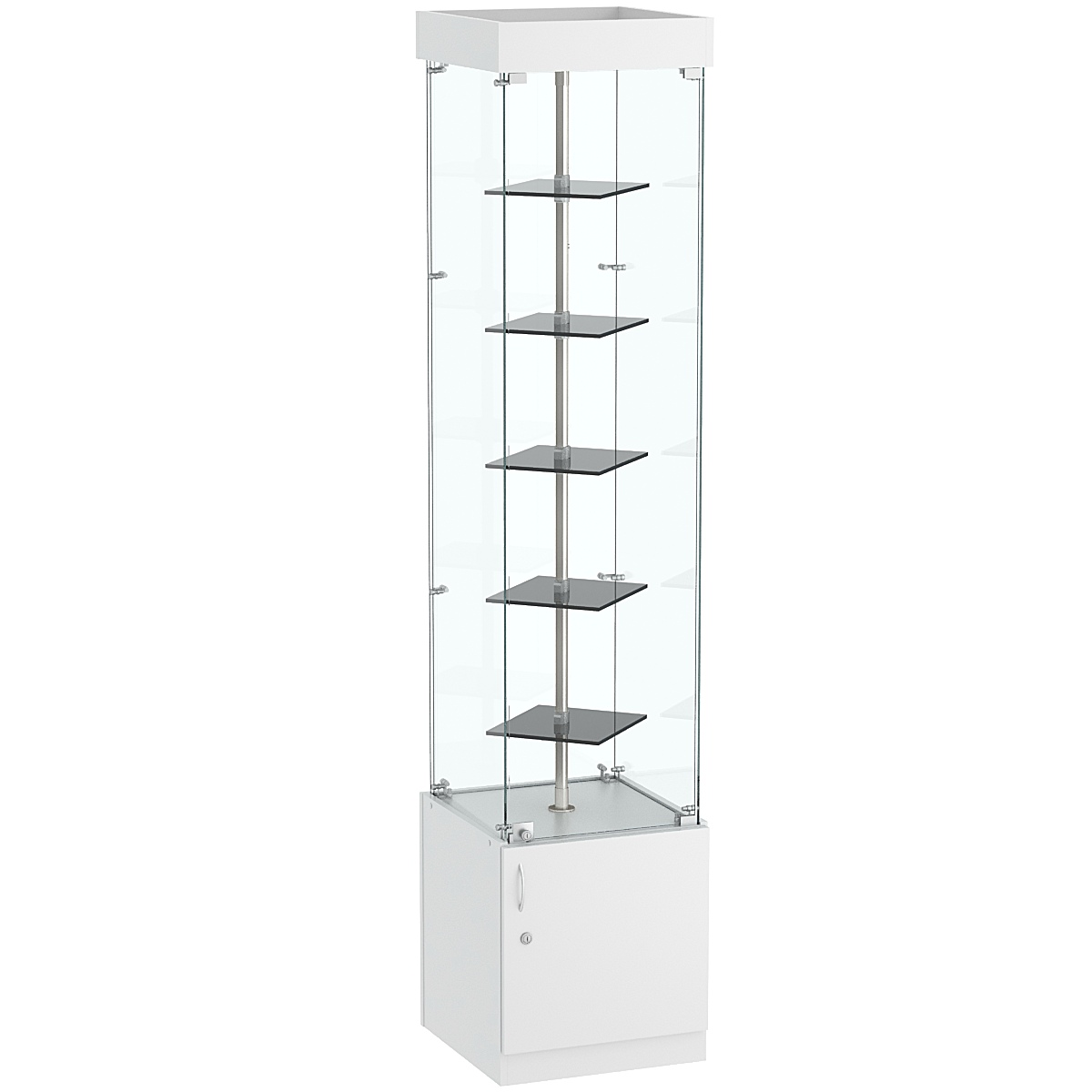 Квадратная стеклянная торговая витрина с маленькими тонированными полками Dark №2-2 Cерый