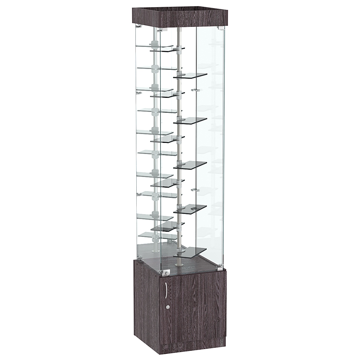 Стеклянная торговая витрина с миниатюрными тонированными полками Dark №4-2 Ясень Анкор темный - U31105