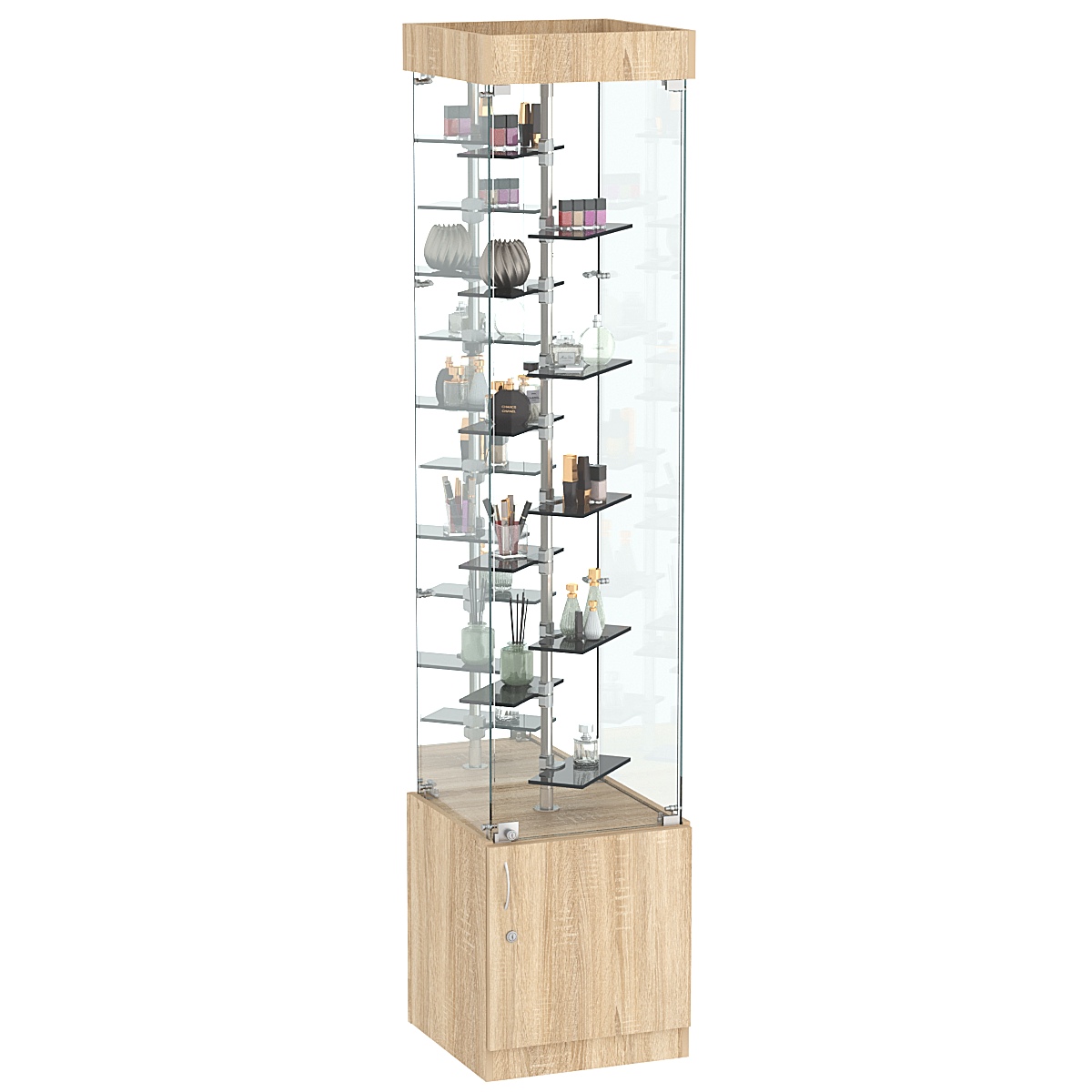 Стеклянная торговая витрина с миниатюрными тонированными полками Dark №4-2 Дуб сонома