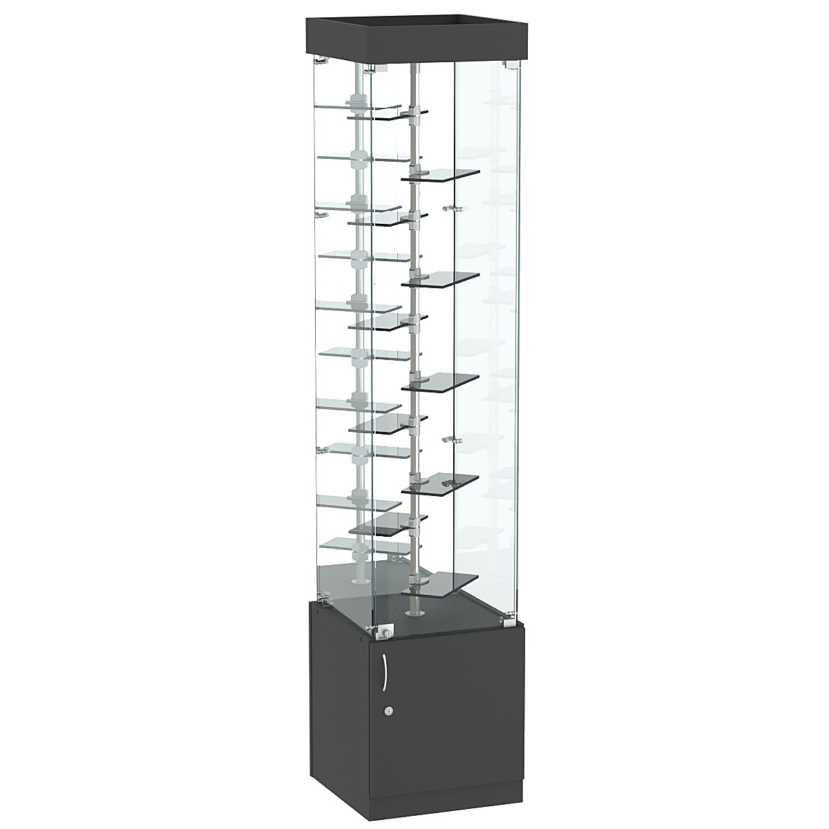 Стеклянная торговая витрина с миниатюрными тонированными полками Dark №4-2 Черный