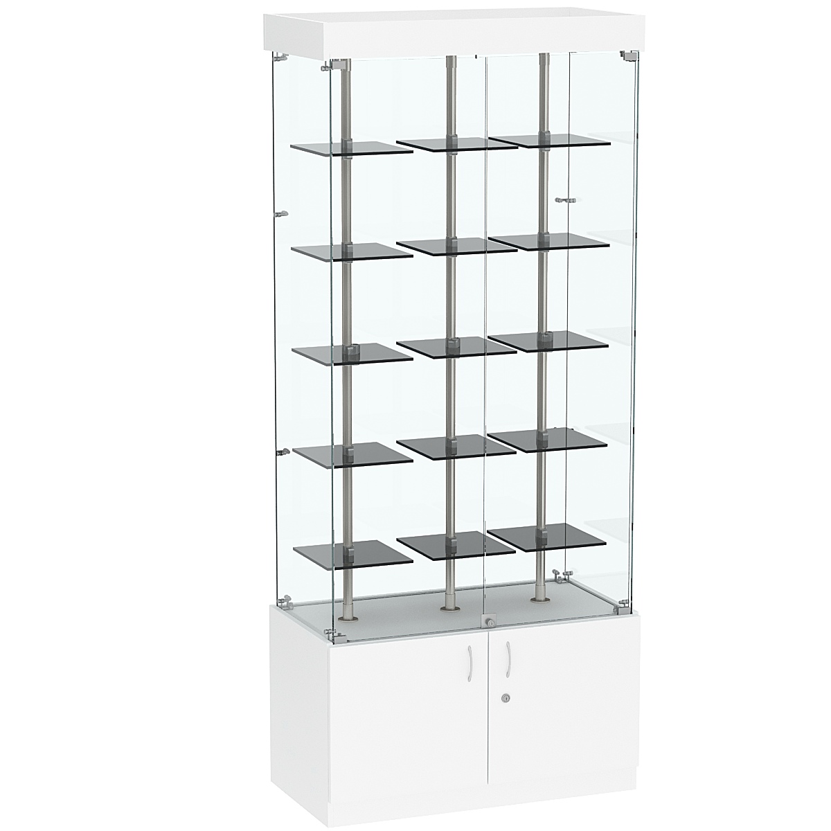 Стеклянная торговая витрина прямоугольная с маленькими тонированными полками Dark №1-1 Белый