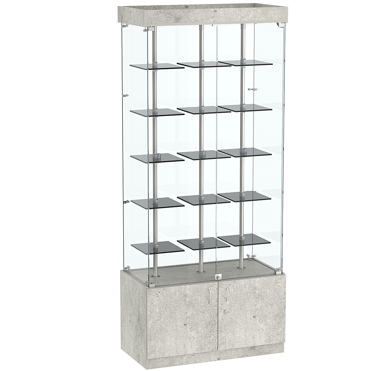 Стеклянная торговая витрина прямоугольная с маленькими тонированными полками Dark №1-1 Метрополитан Грей