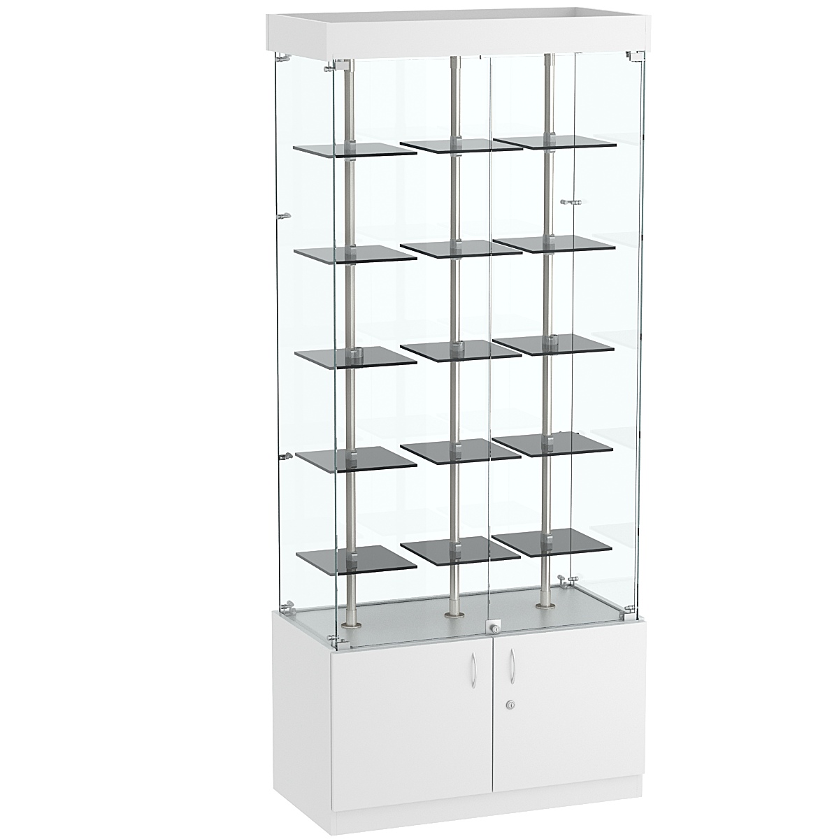 Стеклянная торговая витрина прямоугольная с маленькими тонированными полками Dark №1-1 Cерый