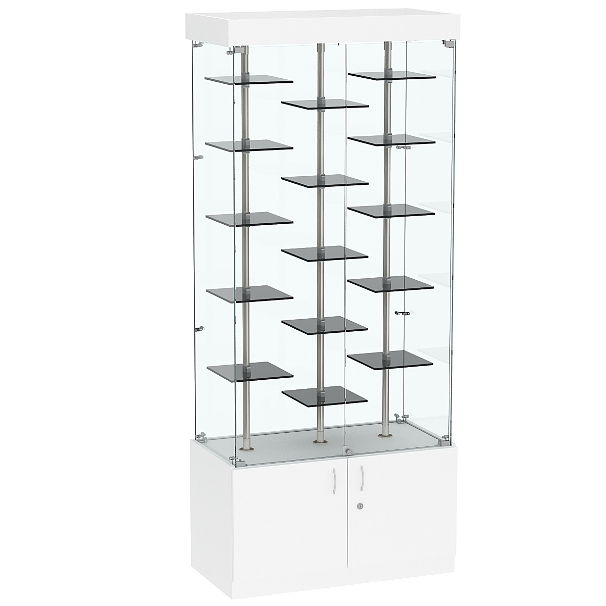 Стеклянная торговая витрина с подсветкой и маленькими тонированными полками Dark №1-2 Белый