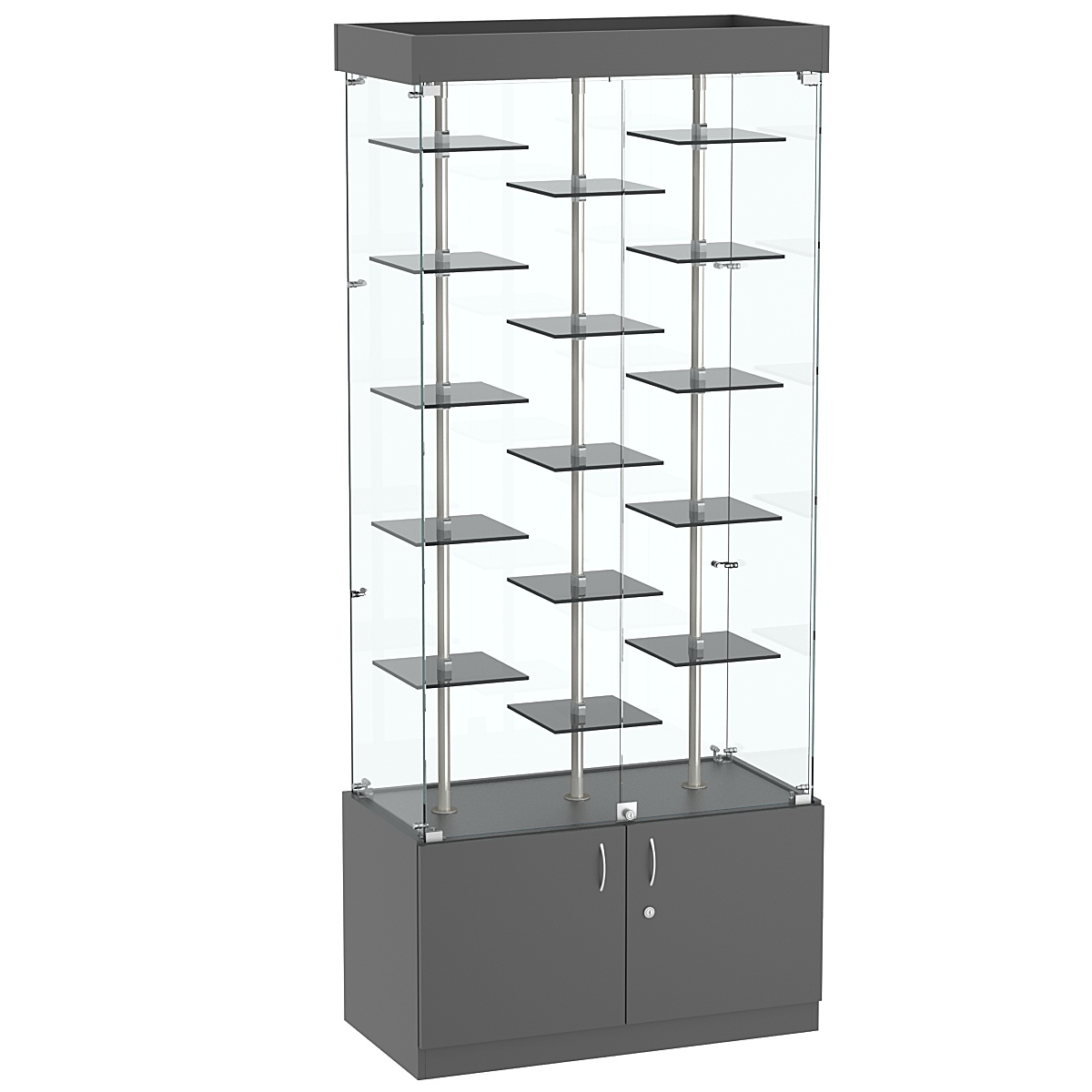 Стеклянная торговая витрина с подсветкой и маленькими тонированными полками Dark №1-2 Темно-Серый